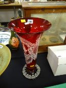 A large Italian lacework glass trumpet vase by Salviati, 15inchs high