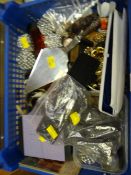 A tray of collectables including costume jewellery, reproduction amulets etc