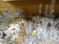 Parcel of pressed glass, centre dish, jugs, bowls etc together with tray of crystal drinking glasses