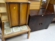 A retro tile top coffee table, a two-door bedside cabinet & a small modern sideboard