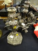 A high Victorian-type silver candlestick holder together with an EPNS candelabra top & an EPNS