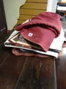 Four various patterned woollen crewelwork-style rugs