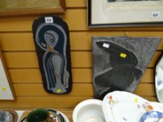 A Welsh slate engraving by REG BEACH of a bird & another