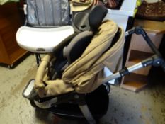 A Teutonia child's pushchair & accessories together with a high chair