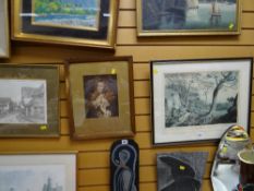 Five framed pictures & a mirror