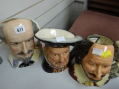 Three Royal Doulton character jugs - two of 'William Shakespeare' & 'Henry VIII'