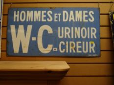 A French antique enamel sign for rest rooms