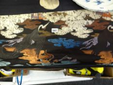 A good rolled silk Oriental decorated panel