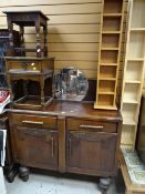 A vintage mirror back sideboard, two CD racks & two small tables