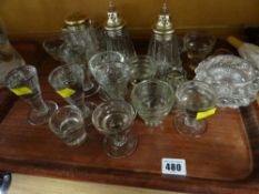 A collection of ice cream lick glasses together with two EPNS sugar casters etc