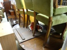 Reproduction twin-pedestal extending dining table & eight fabric covered chairs