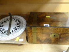A good brass bound wooden writing box together with a compass mounted on a wooden base