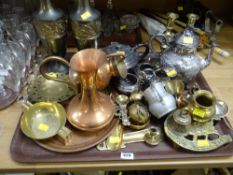 Tray of a large collection of brassware, copper, EPNS etc