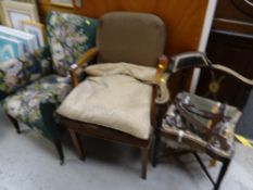 Three vintage chairs including a corner chair (distressed)