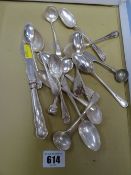 A small parcel of mainly silver teaspoons, etc