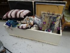 Ottoman & contents including prints & marine Radiotelephone transmitters etc