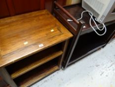 A modern two-tier tea trolley, a small table with bookcase base