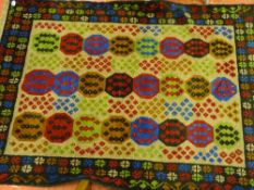 Contemporary Baluchi rug with colourful block pattern central panel and wide border, 178 x 126 cms