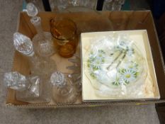 Four vintage glass decanters with other glass tableware etc