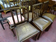 Parcel of eight (six plus two) polished wood chairs, an upholstered chair and one other in need of