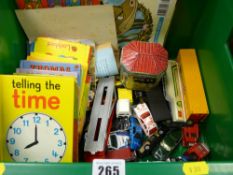Box of mixed cutlery and a quantity of unboxed toys and children's books
