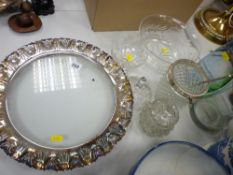 Glass table centrepiece with electroplated rim and parcel of glassware