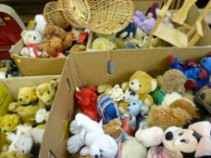 Eight boxes of soft toys and two doll's chairs, all on the TOP OF THE TABLES, BACK & FRONT