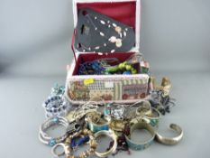 Cardboard tray and a jewellery box containing a large quantity of mixed dress jewellery