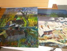 JOHN CHERRINGTON four oils on board - cottage scenes during the seasons