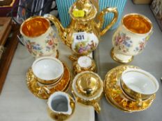 Gilt decorated Continental coffee set and a pair of Prinknash vases