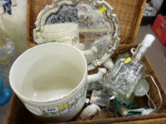 Wicker picnic basket and contents