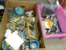 Box and a plastic crate of vintage and other cutlery etc