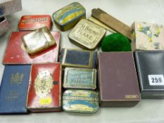 Small parcel of tobacco and lozenge tins etc and two folding brass mounted rulers