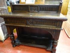 Polished wood hall table with railback and lower shelf