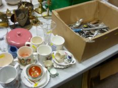 Parcel of commemorative pottery ware and three miniature china mugs and a miniature Wedgwood