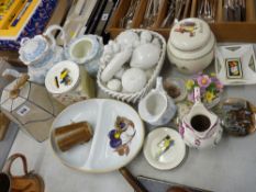 Pratt ware pot lid titled 'Dr Johnson', a Victorian blue and white three piece teaset etc