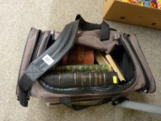 Modern canvas holdall containing a copy of Mrs Beeton's Household Management, a 'Family Devotion'