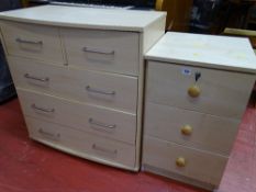 Modern light wood two over three drawer chest and a three drawer cabinet with upper locking