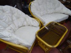 Modern conservatory two seater couch, chair and glass topped table