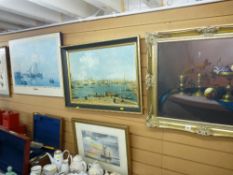 Continental School oil on canvas - still life, fruit in vessels on a table, mixed media study of