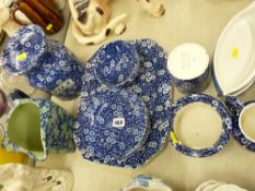 Quantity of blue and white decorated tableware, Calico pattern etc