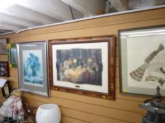 Large framed print - 'The Dinner Party', framed print - still life, flowers (faded) and a framed and