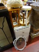 White painted chest of four drawers, a French style triple mirror and a parcel of small stools