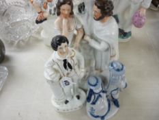 Staffs pottery spillholder, figural ornament 'P Alfred' etc