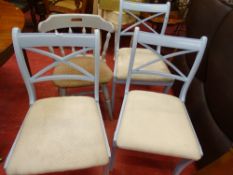 Parcel of four wooden and painted upholstered non-matching chairs