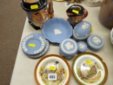 Royal Doulton character jug and one other, a quantity of Wedgwood Jasperware etc