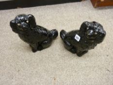 Pair of black pottery Staffs comforter dogs