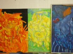 JOHN CHERRINGTON large oil on board - semi-nude lady with blue dress (framed) and two other oils