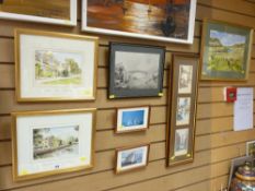 Parcel of sundry prints, framed trio sketches of Venice etc and a framed landscape