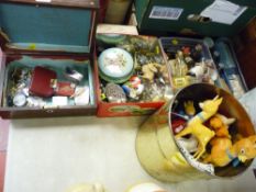 Large quantity of mixed items - badges, thimbles, dress jewellery, manicure set and bambi and